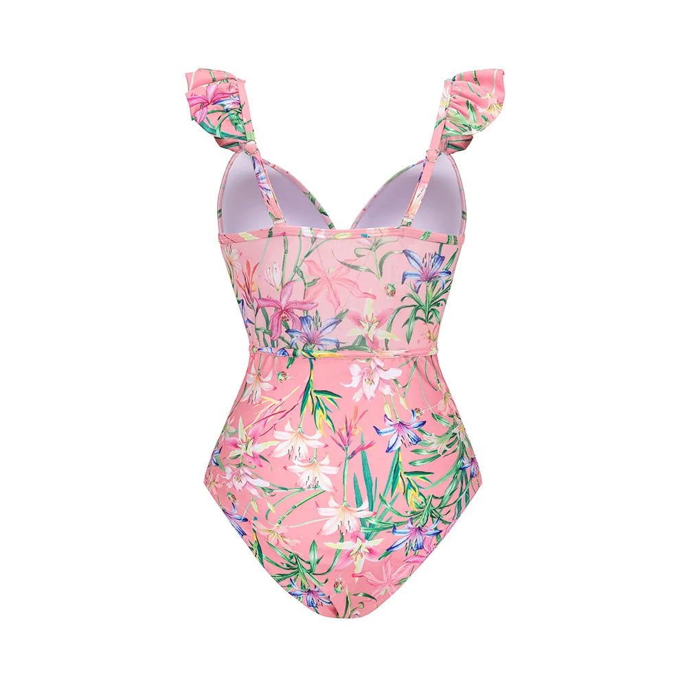 Vintage Women's Clothing One Piece Floral Swimsuit Bikini Set Beach Skirt Polyester bodysuit Swimwear Style Wear Maxi Dress