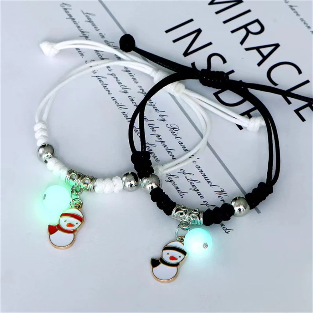 2pcs Luminous Cat Star Moon Cross Charms Bracelet Set Couple Adjustable Woven Rope Friendship Bracelet For Women Men Summer Gift