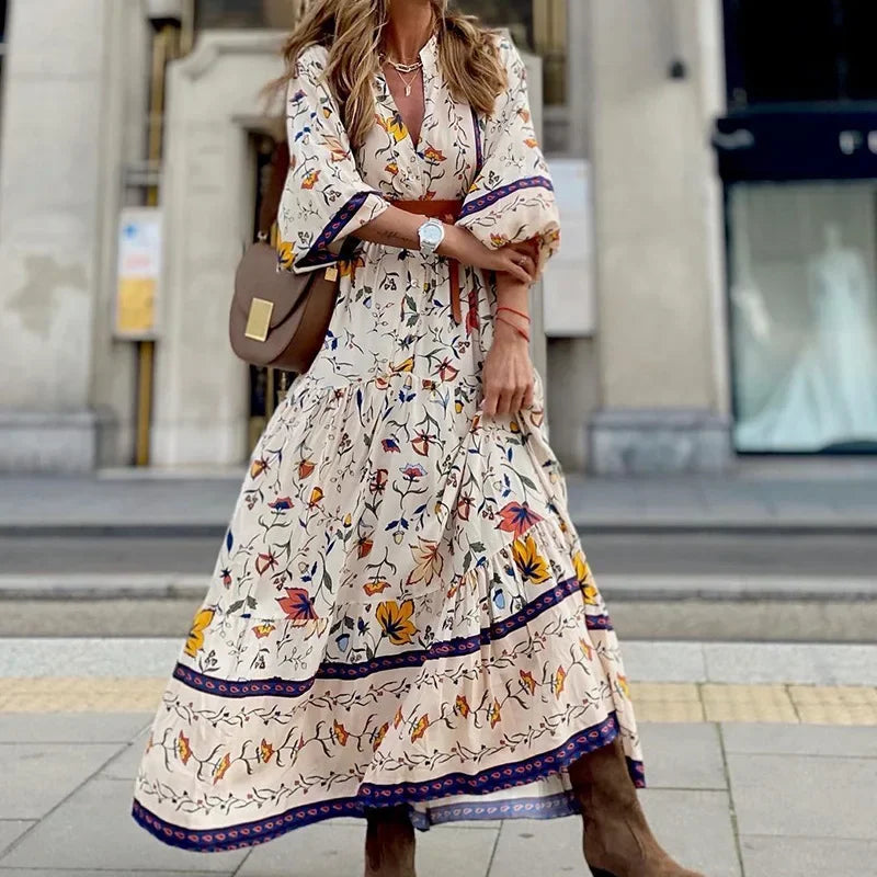 Fashion Women's Fall/Winter Fashion Printed Bohemian Maxi Dress