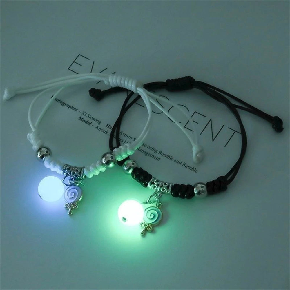 2pcs Luminous Cat Star Moon Cross Charms Bracelet Set Couple Adjustable Woven Rope Friendship Bracelet For Women Men Summer Gift