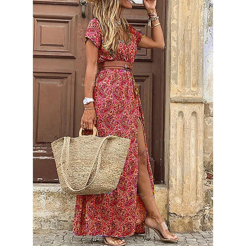 Long Dress for Women 2025 Summer Beach Bohemian Dresses Vestido Casual Robe Female Clothing Y2K Floral Skirt Elegant Maxi Dress