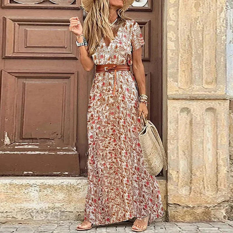 Women Long Dress Summer Beach Bohemian Dresses Vestido Casual Robe Female Clothing Y2K Floral Elegant Maxi Dress Платье Женское