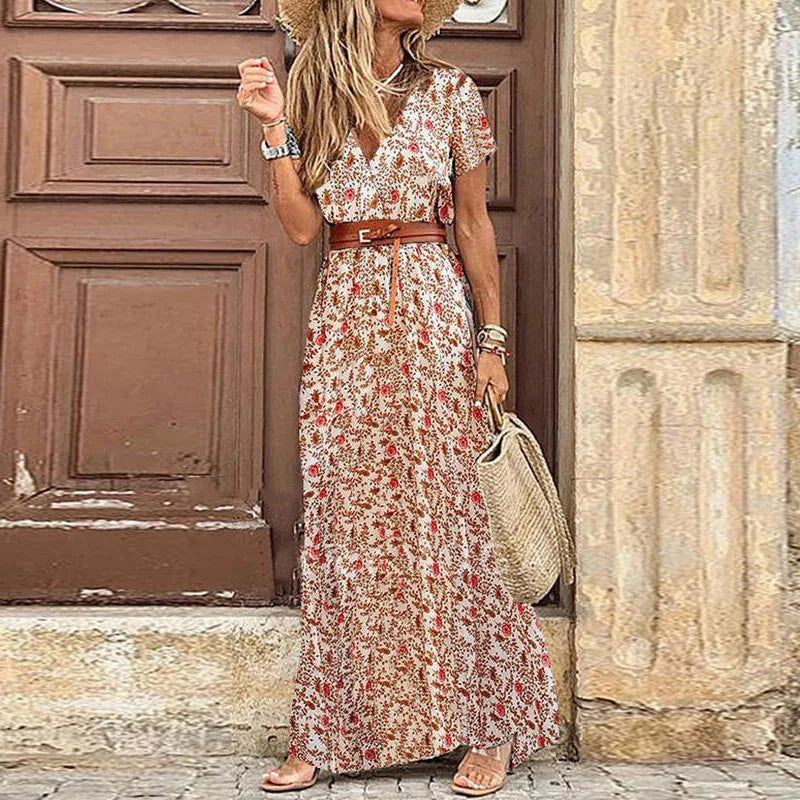 Long Dress for Women 2025 Summer Beach Bohemian Dresses Vestido Casual Robe Female Clothing Y2K Floral Skirt Elegant Maxi Dress