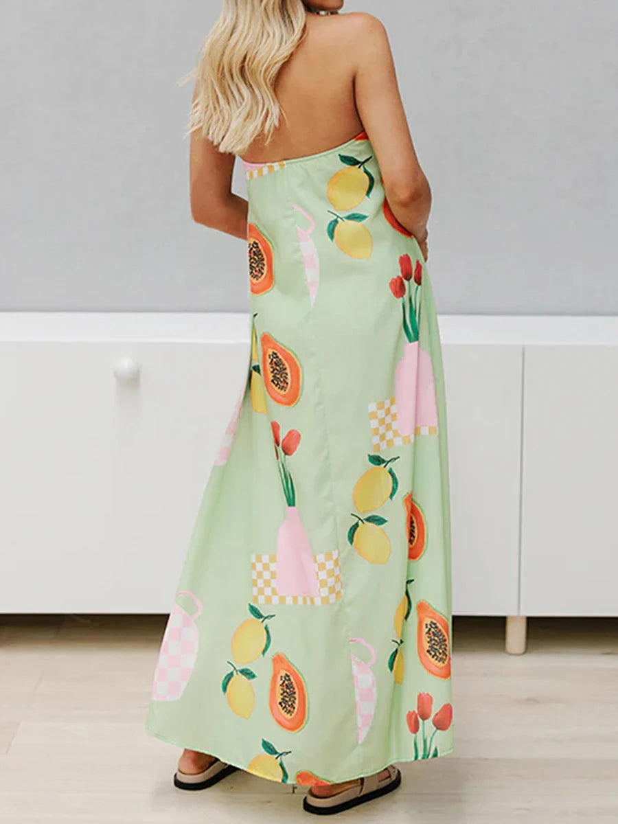 Women Elegant Strapless Long Tube Dress Off Shoulder Backless Maxi Dress Flowy Summer Holiday Beach Dress