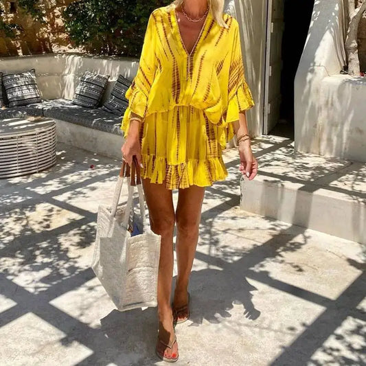 Bathing Suit Dresses Short Cape Beach Swimsuit Ladies Dress For Outerwear Clothing 2025 Women New Collection Bohemian Yellow