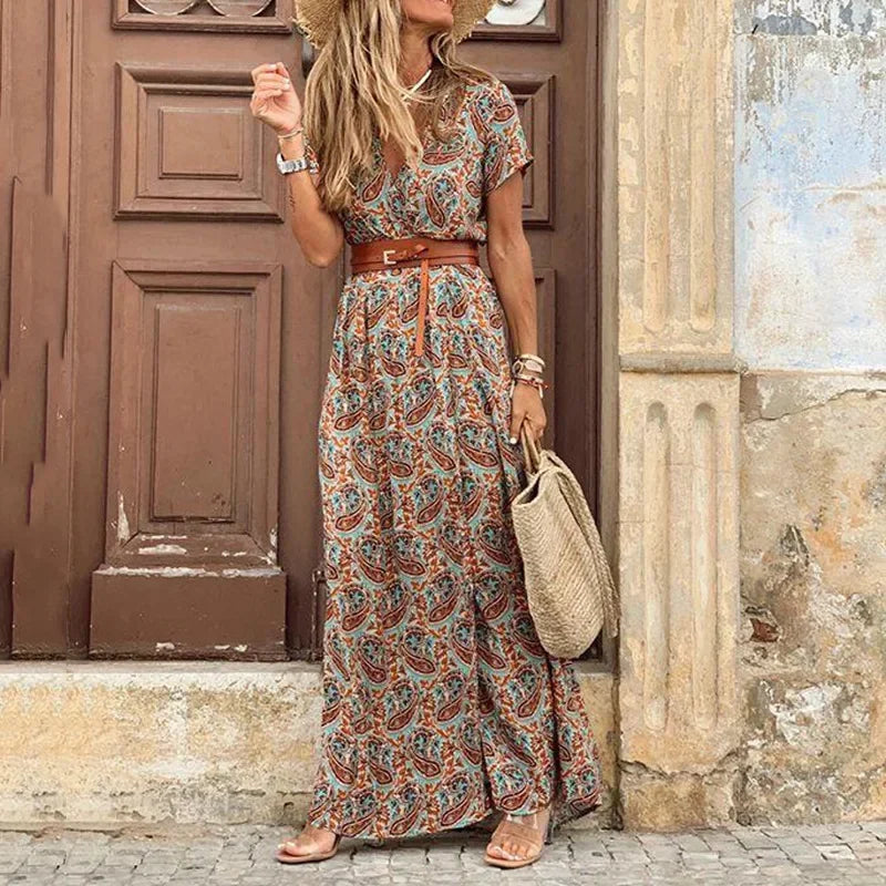 Women Long Dress Summer Beach Bohemian Dresses Vestido Casual Robe Female Clothing Y2K Floral Elegant Maxi Dress Платье Женское