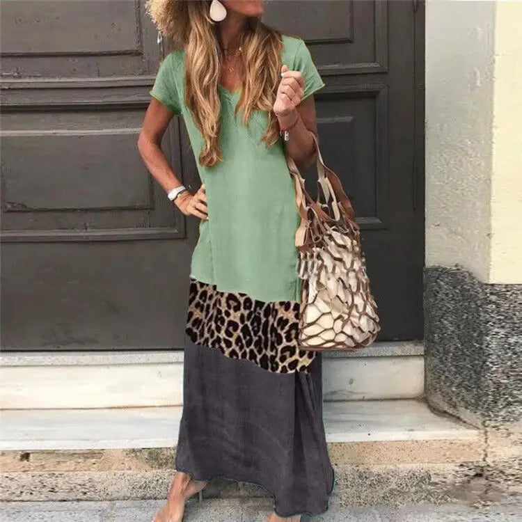 A Sping Summer Bohemian Women Maxi Dress Casual Long Sleeve High Waist Beach Woman Chiffon Dresses Floral Vestidoes Mujer