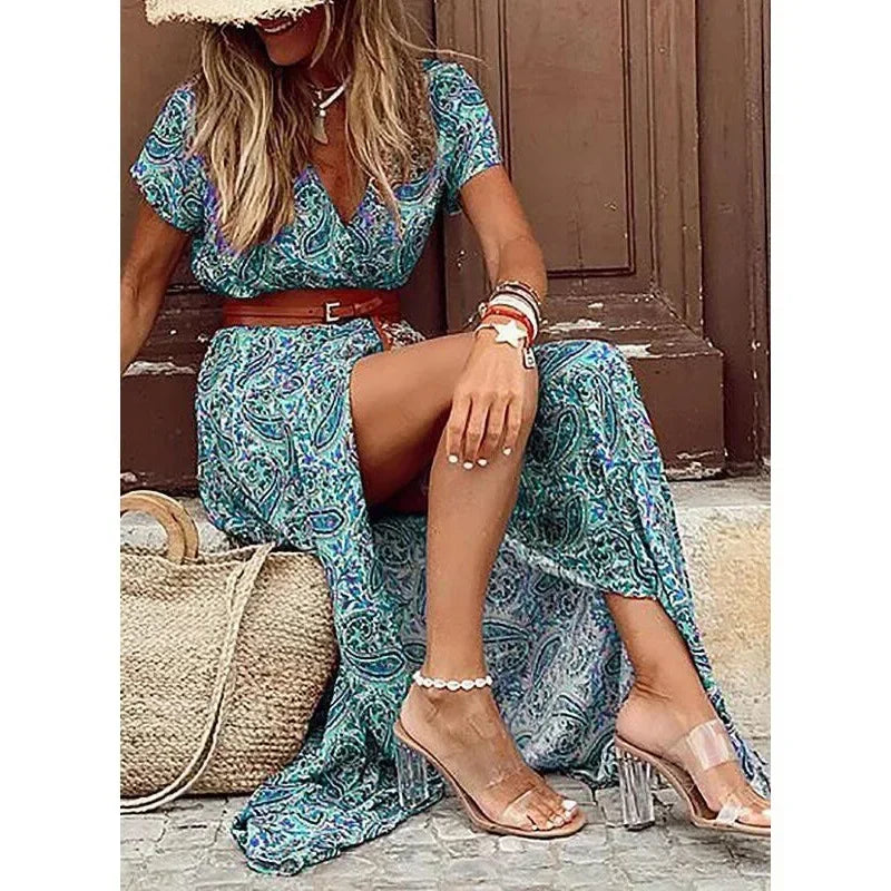 Women Long Dress Summer Beach Bohemian Dresses Vestido Casual Robe Female Clothing Y2K Floral Elegant Maxi Dress Платье Женское