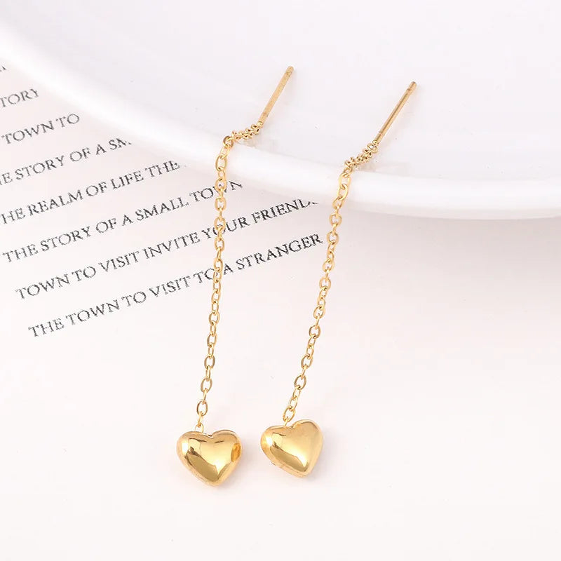 Gold Color Heart Ear Line for Women Temperament Long Tassel Earrings Silver Color Links Girls Korean Fashion Metal Earrings