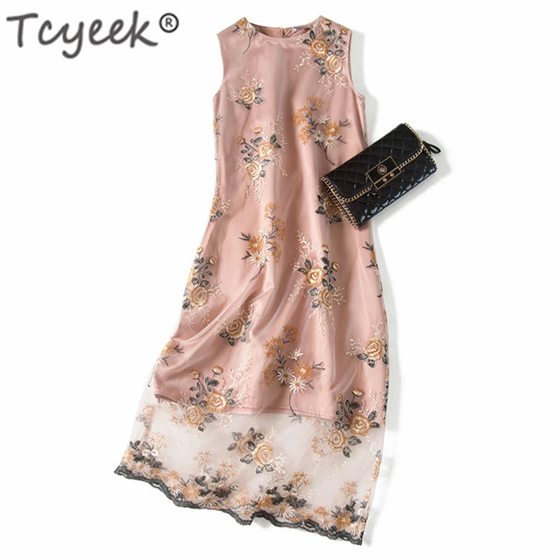 Real Summer Dress Women Silk Dresses Elegant Sleeveless Long Vestidos Female Beach Evening Party Ropa Mujer Dresses A0439