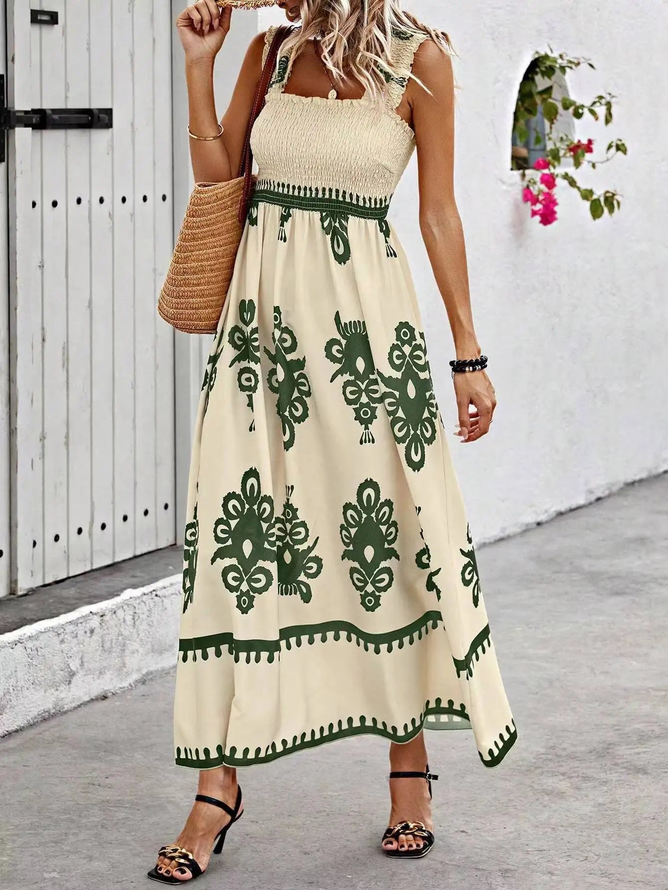 Bohemian Long Dress Summer Loose Holiday Dress Women Casual Sleeveless A-Line Party Long Dress Boho Casual Midi Dress Vestidos