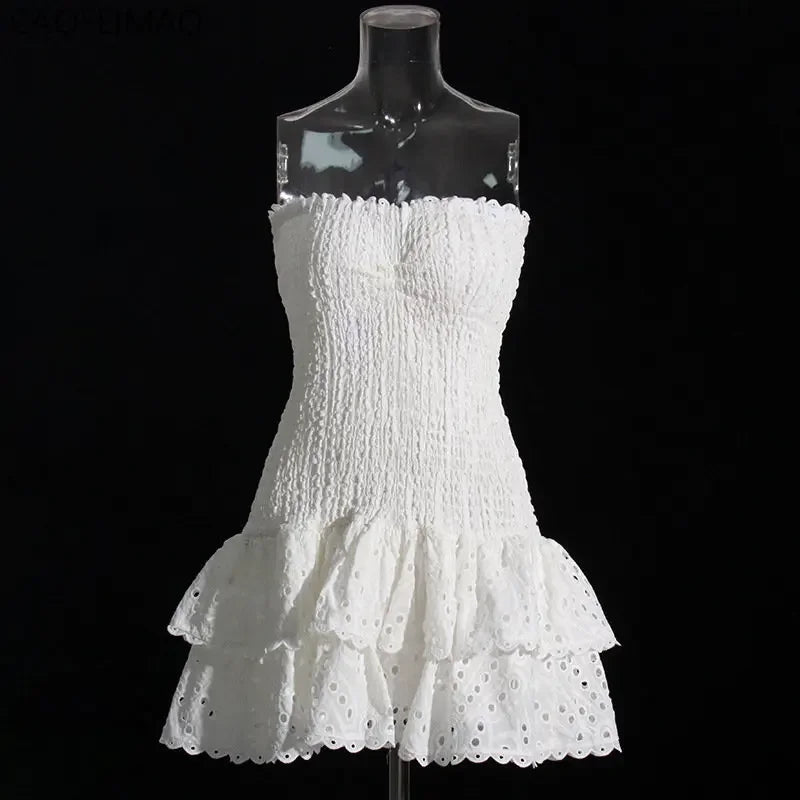 Boho Inspired off shoulder dress for women strapless smocked bodice embroidered mini summer dress new cotton summer dress party