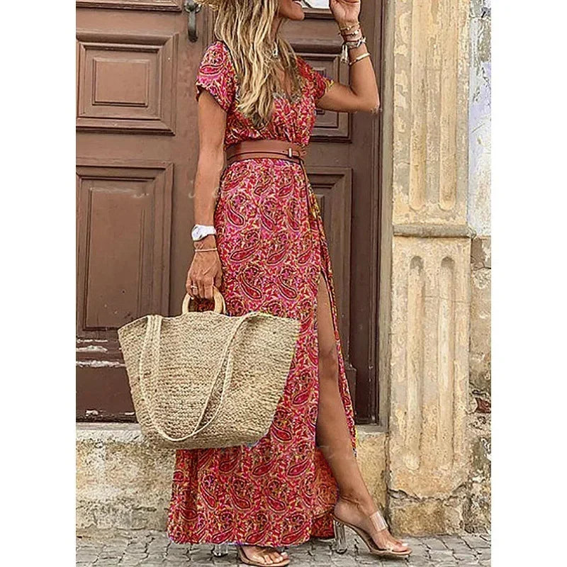 Women Long Dress Summer Beach Bohemian Dresses Vestido Casual Robe Female Clothing Y2K Floral Elegant Maxi Dress Платье Женское