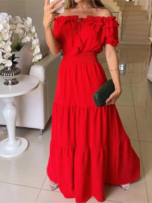 Summer Women Green Dress Fashion Elegant Short Sleeve Ruffles Maxi Casual Dresses Female Office Loose Dress New 2024 Vestidos