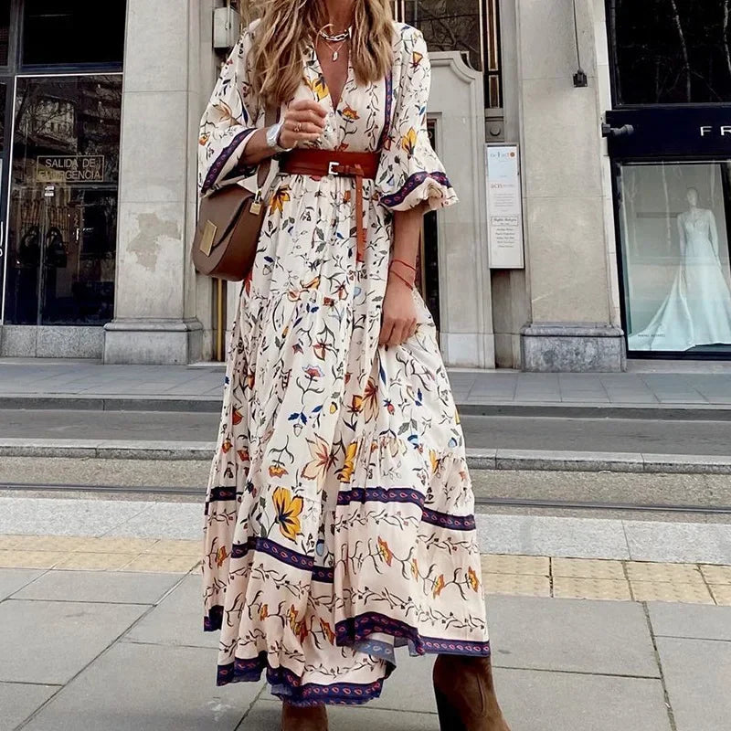 Fashion Women's Fall/Winter Fashion Printed Bohemian Maxi Dress