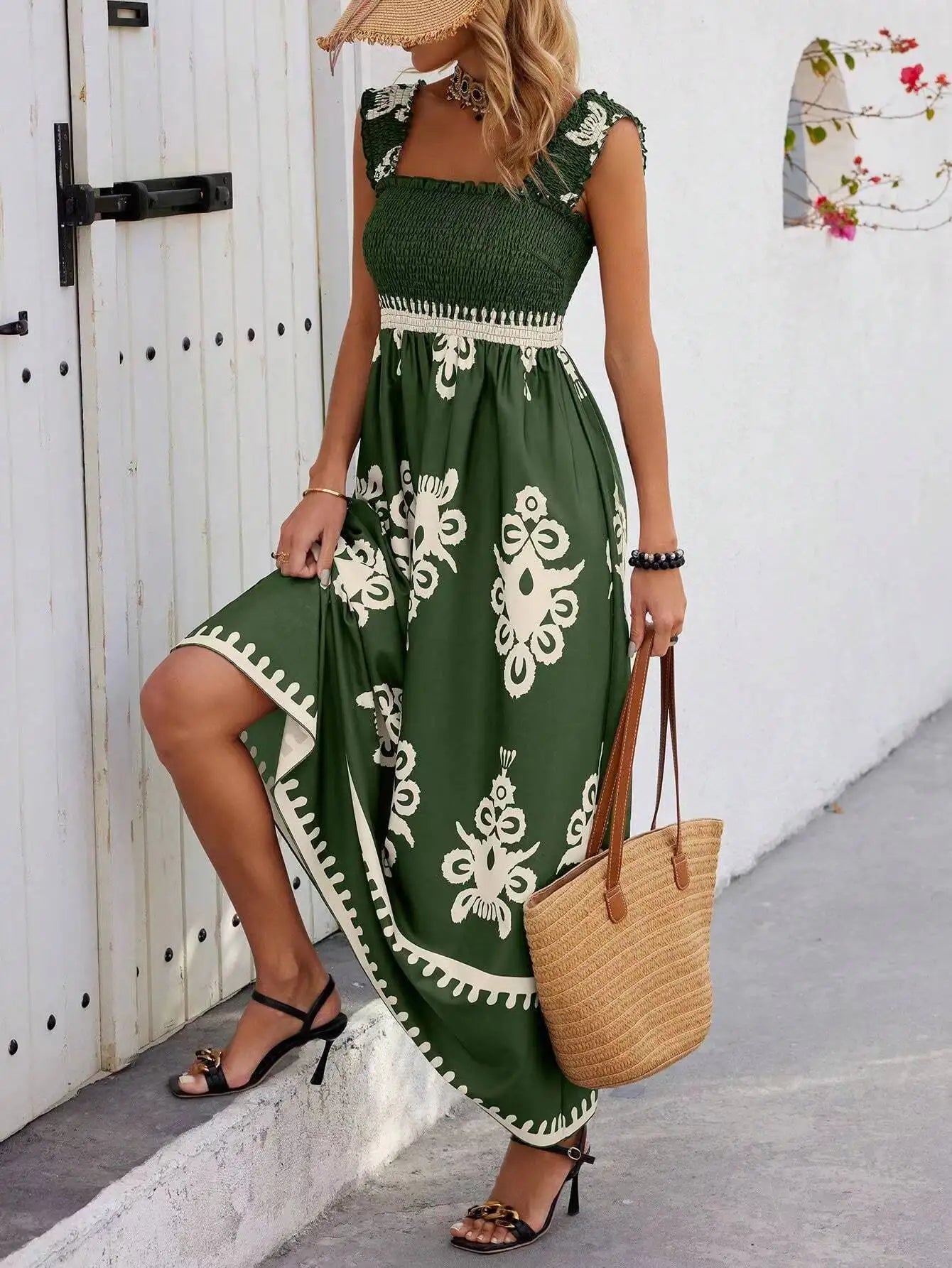 Bohemian Long Dress Summer Loose Holiday Dress Women Casual Sleeveless A-Line Party Long Dress Boho Casual Midi Dress Vestidos