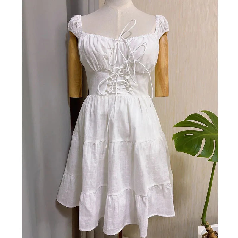 MosiMolly 2022 White Cotton Embroidery Dress Women Lace Crochet Dress Cotton Skater Dress Summer Day Dress Female Vestidos