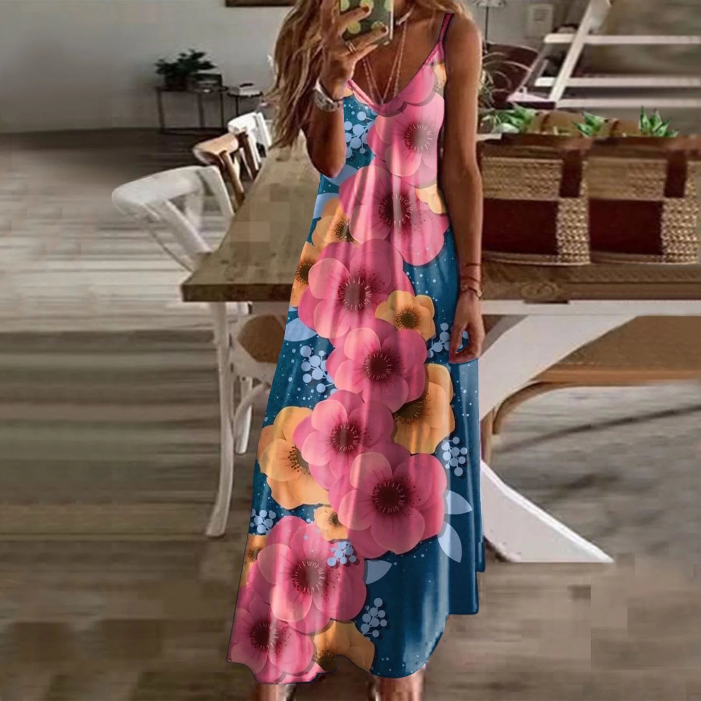 2024 Summer Bohemian Women's Slip Dress Long A-line Oversize Casual Dresses Female Elegant New Spring Lady Loose Beach Clothes