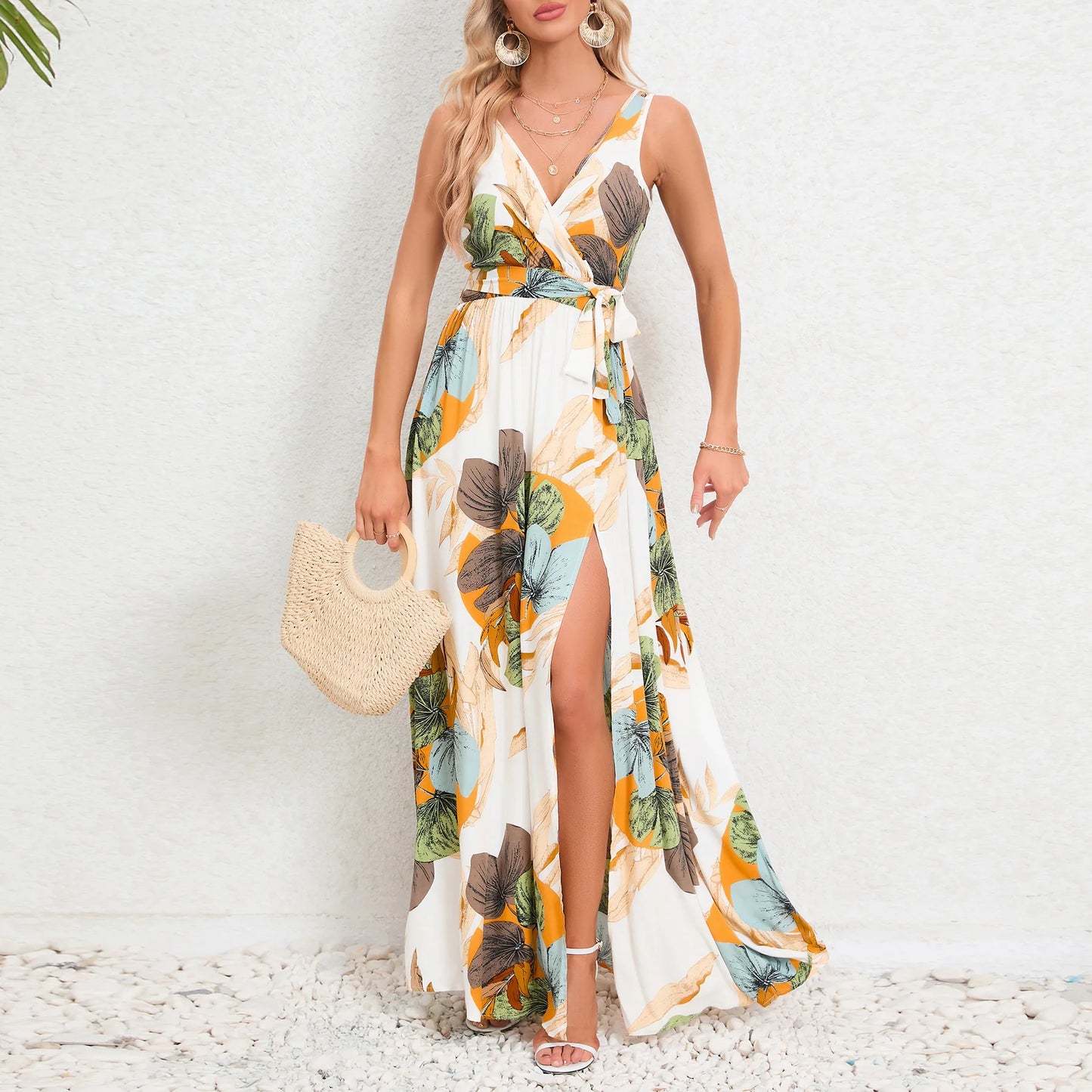 2024 New Elegant Beach Maxi Dress Vestido Summer Casual Long Dress for Women Robe Female Clothing Floral Vintage Bohemian Dress