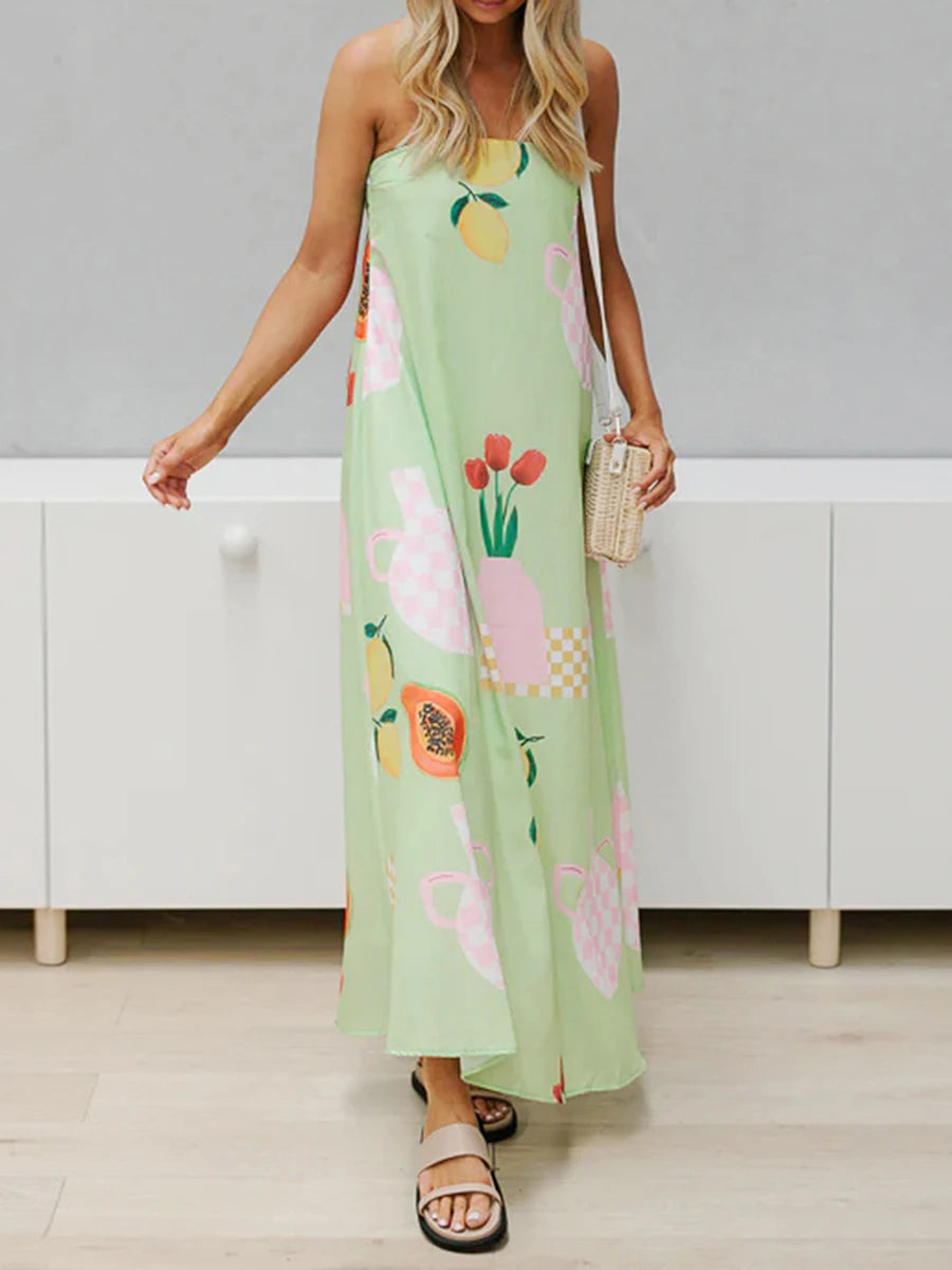 Women Elegant Strapless Long Tube Dress Off Shoulder Backless Maxi Dress Flowy Summer Holiday Beach Dress