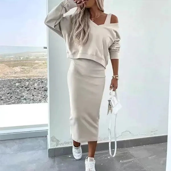 Women's Set Fashion New Autumn Winter Knit High Street Women Vest Skirt V-neck Sweater Two 2 Piece Set Outfit Tracksuit