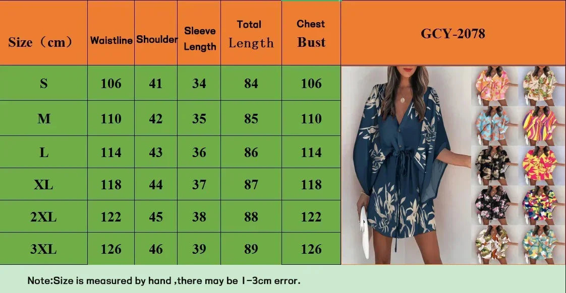 Women Summer Clothing Flying Sleeves V-neck Lace Up Floral Printed Beachwear Waisted Button Up Loose Geometric Dresses 3xl