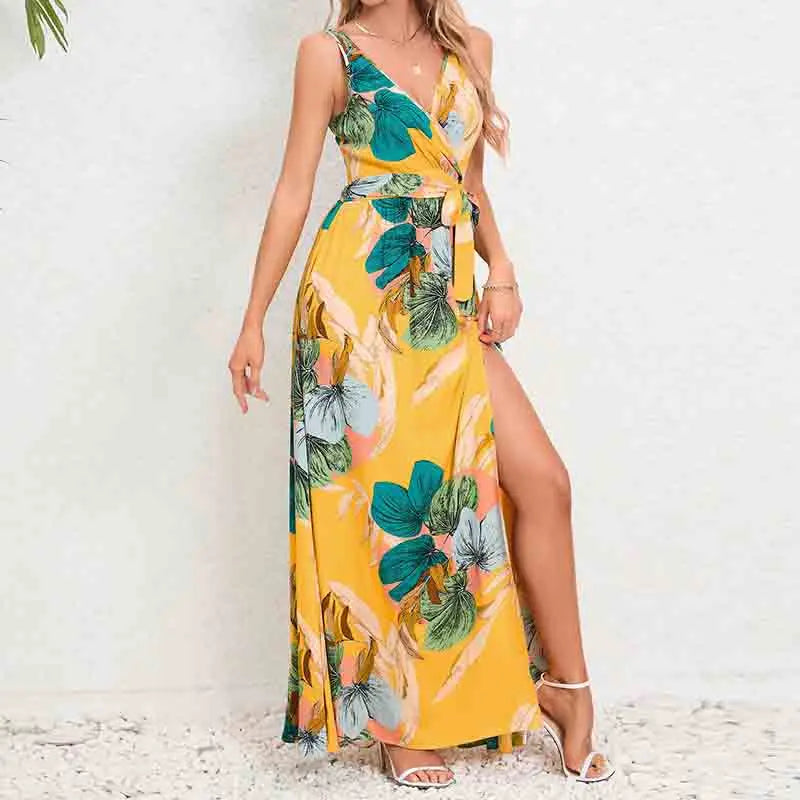 2024 New Elegant Beach Maxi Dress Vestido Summer Casual Long Dress for Women Robe Female Clothing Floral Vintage Bohemian Dress