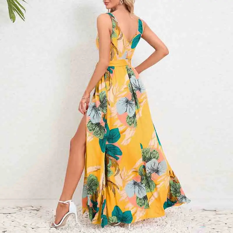 2024 New Elegant Beach Maxi Dress Vestido Summer Casual Long Dress for Women Robe Female Clothing Floral Vintage Bohemian Dress