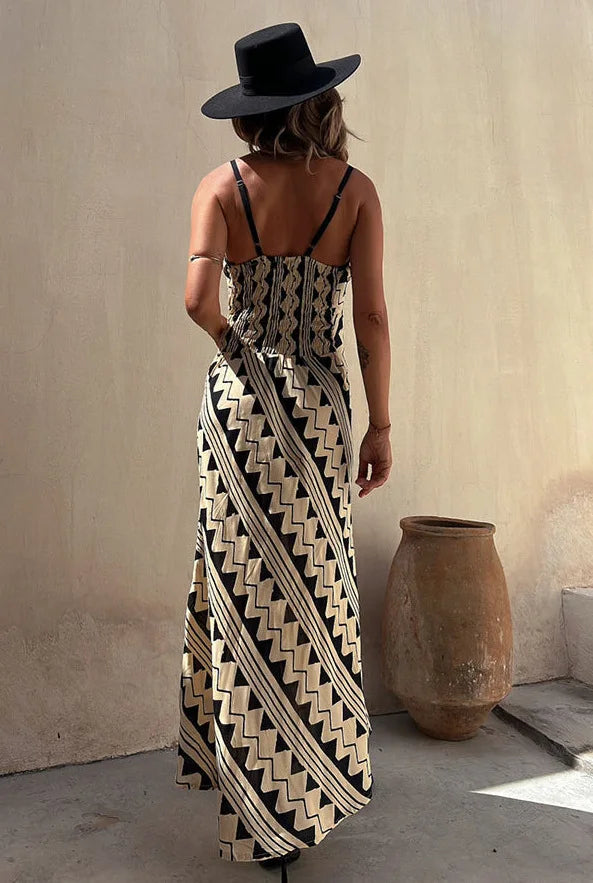 Bohemian Print Sleeveless Beach Dress, Casual Suspender Dress, Maxi Dress