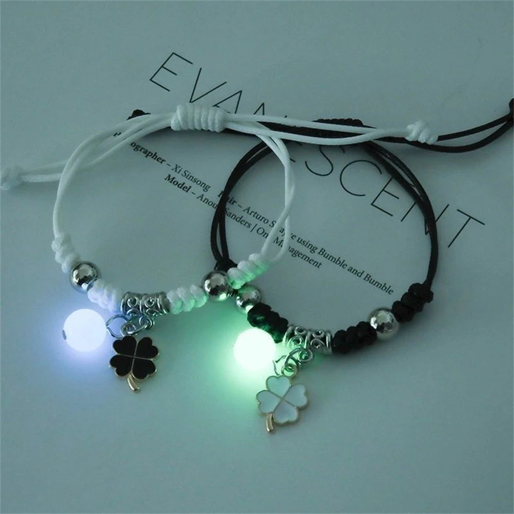 2pcs Luminous Cat Star Moon Cross Charms Bracelet Set Couple Adjustable Woven Rope Friendship Bracelet For Women Men Summer Gift