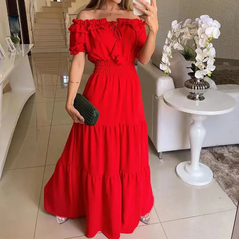 Summer Women Green Dress Fashion Elegant Short Sleeve Ruffles Maxi Casual Dresses Female Office Loose Dress New 2024 Vestidos