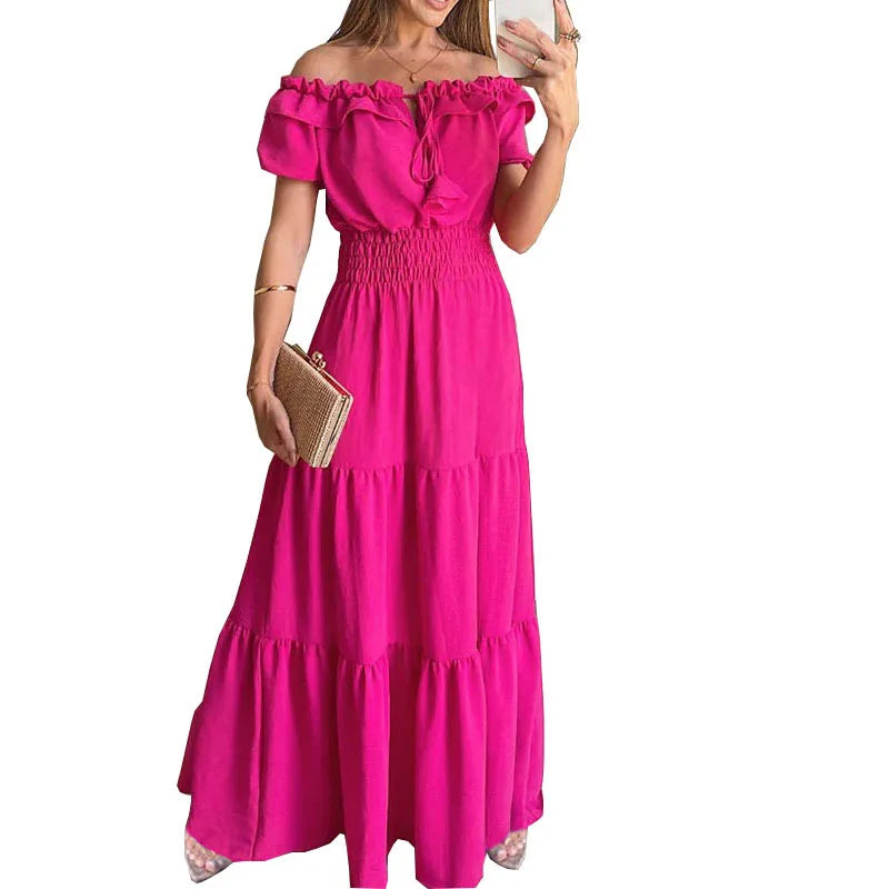 Summer Women Green Dress Fashion Elegant Short Sleeve Ruffles Maxi Casual Dresses Female Office Loose Dress New 2024 Vestidos