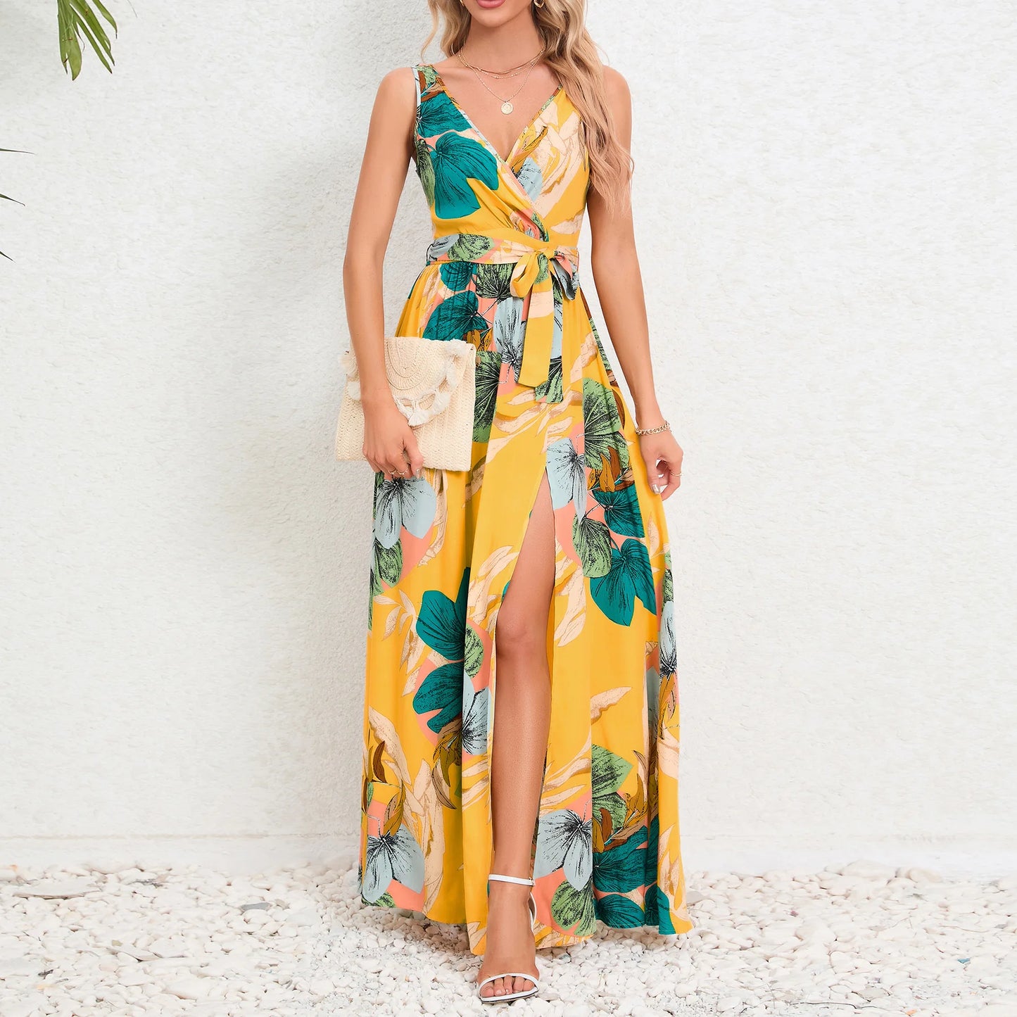 2024 New Elegant Beach Maxi Dress Vestido Summer Casual Long Dress for Women Robe Female Clothing Floral Vintage Bohemian Dress