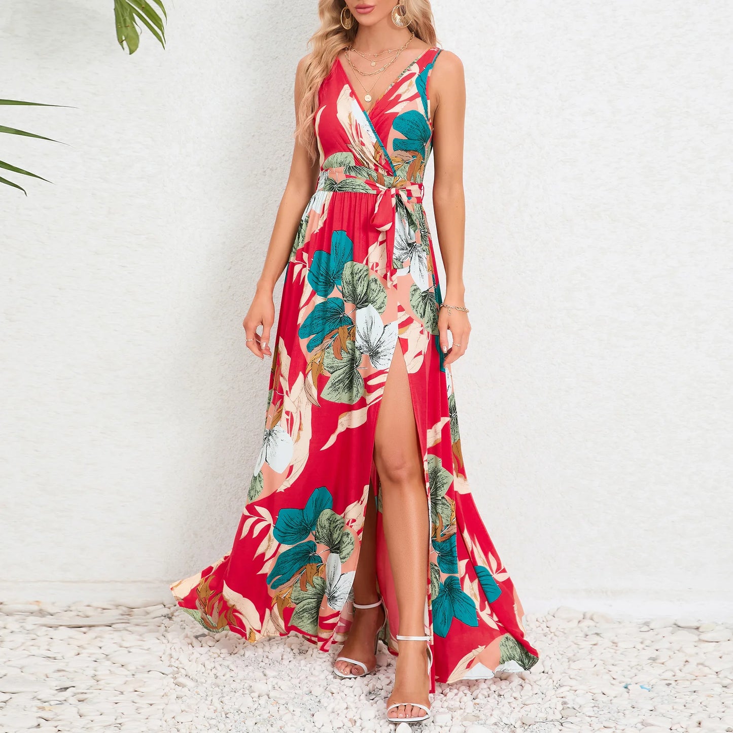 2024 New Elegant Beach Maxi Dress Vestido Summer Casual Long Dress for Women Robe Female Clothing Floral Vintage Bohemian Dress