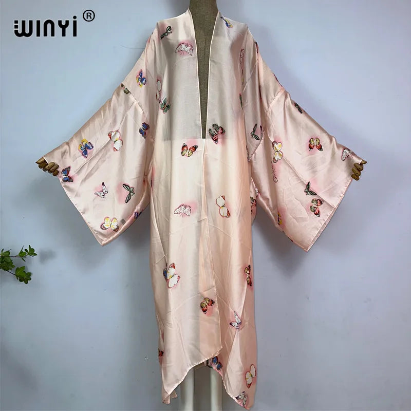 WINYI summer Africa Women Cardigan Butterfly printing Long Dress elegant Party Boho Maxi beach Holiday Cover Up Kimonos kaftan